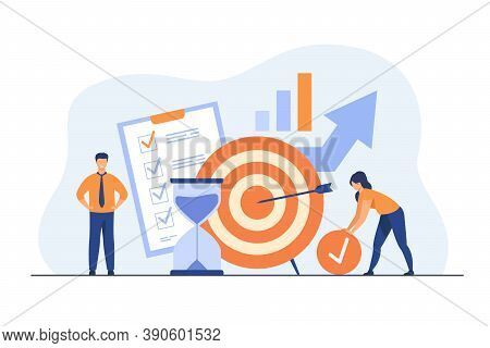 Tiny People Developing Self Control System Isolated Flat Vector Illustration. Metaphor Of Target And