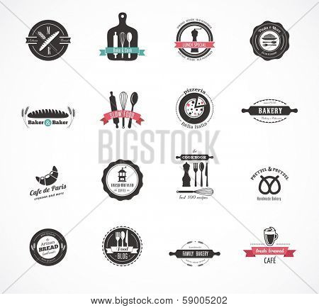 Set of vintage restaurant and food badges labels and icons