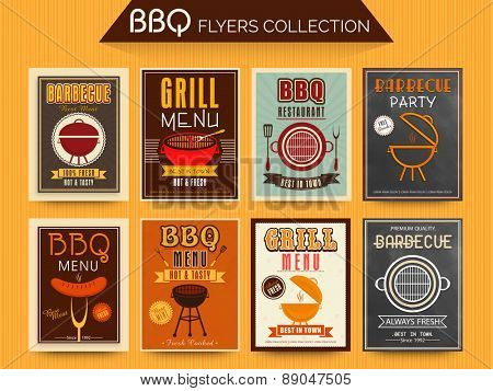 Collection of BBQ and Grill Menu Cards and Invitations in vintage and chalkboard style.