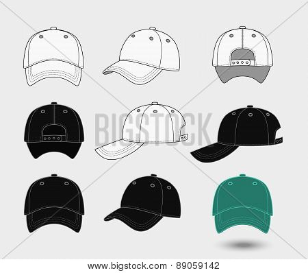 Baseball cap. Back, front and side view