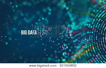 Data sorting flow process. Big data stream futuristic infographic. Colorful particle wave with bokeh and glow