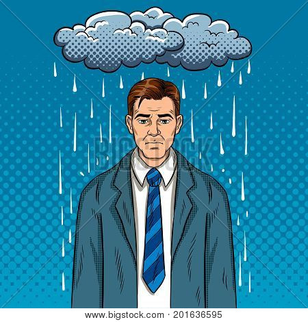 Man with bad mood pop art retro vector illustration. Bad day. Comic book style imitation.