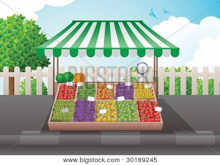 Obst und Gemüse stall Vektor-Illustration. Elemente werden getrennt geschichtet.