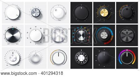 Regulator Knob, Volume Level And Analog Min Max Dials With Realistic Shadow And Radial Metal Gradien