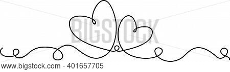 Continuous Line Drawing Of Love Sign With Two Hearts Embrace Minimalism Design On White Background. 