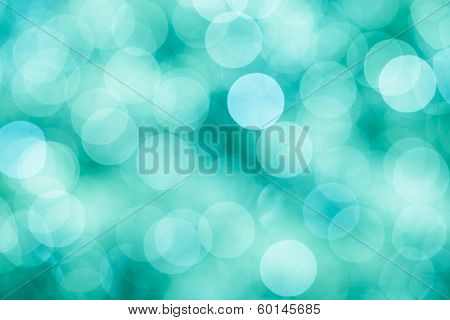 Blue, Green And Turquoise Festive Background With Bokeh Defocused Lights, Vintage Mint Colors