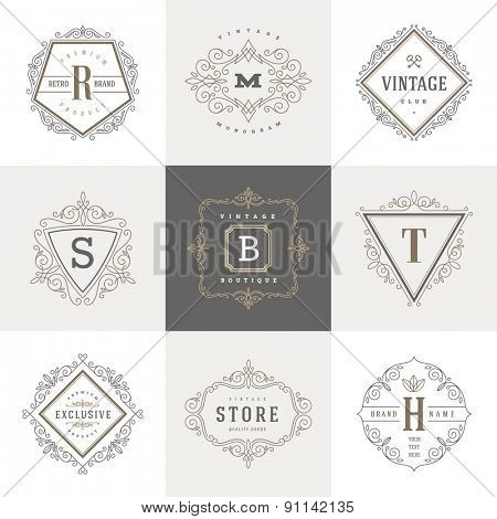 Monogram logo template with flourishes calligraphic elegant ornament elements. Identity design with letter for cafe, shop, store, restaurant, boutique, hotel, heraldic, fashion and etc.