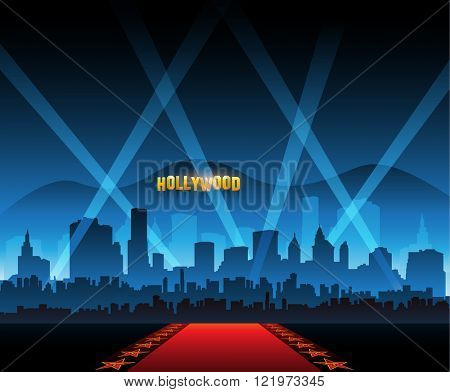 Hollywood movie red carpet background and city