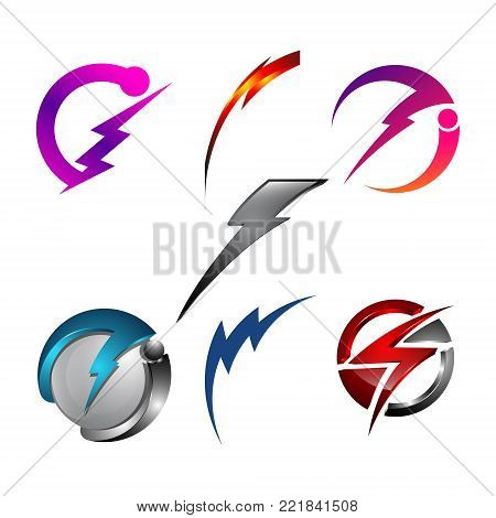 electric danger light power voltage flash thunder 3d icon Logo design Template element