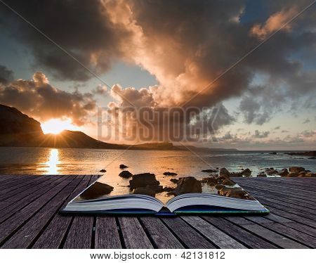 Creative Concept Image Of Seascape In Pages Of Book