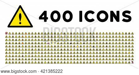 400 Accident Warning Icons In Flat Style. 400 Accident Warning Icons Is A Vector Icon Set Of Danger,