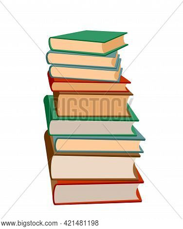 Stack Of Books On A White Background. Pile Of Books Vector Illustration. Icon Stack Of Books In Flat