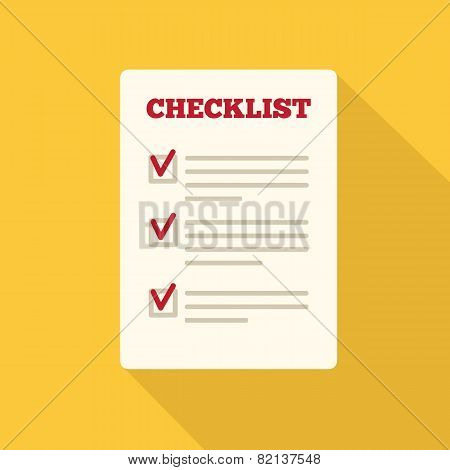 Flat Style Icon with Long Shadow.  A checklist