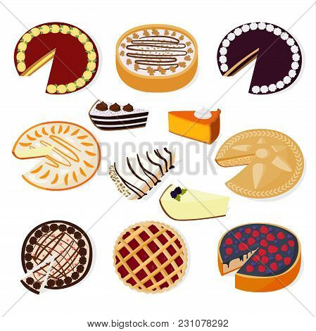 Pie Cakes Vector Fresh Tasty Dessert Sweet Pastry Berry Pie Isolated On White Background Gourmet Hom