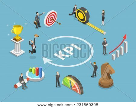 Key Performance Indicator Flat Isometric Vector Concept. Renders Major Kpi Points As Following Objec