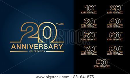 Set Of Anniversary Logotype. Golden Anniversary Celebration Emblem Design For Booklet, Leaflet, Maga