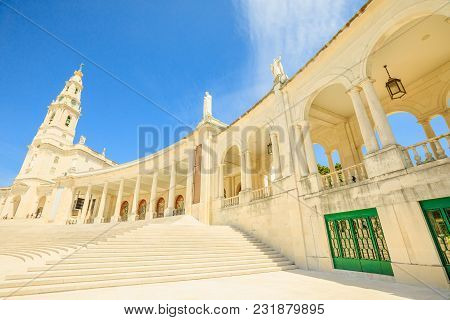 Fatima, Portugal - August 15, 2017: Perspective View Of Staircase Of Basilica Of Nossa Senhora Of Sa