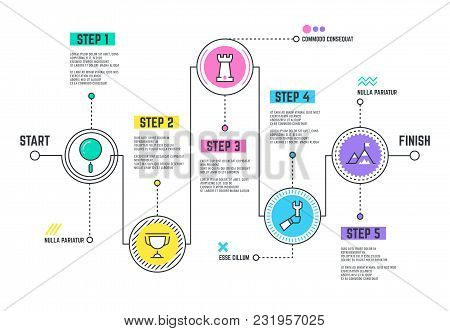 Company Journey Path. Infographic Roadmap With Steps Line Timeline. Business Path Development, Infog