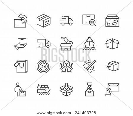 Simple Set Of Delivery Related Vector Line Icons. Contains Such Icons As Priority Shipping, Express 