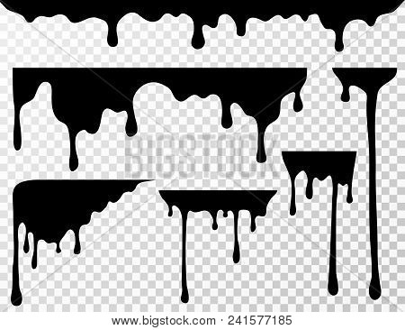 Black Dripping Oil Stain, Liquid Drips Or Paint Current Vector Ink Silhouettes Isolated. Illustratio