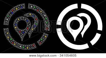 Glossy Mesh Geotargeting Diagram Icon With Sparkle Effect. Abstract Illuminated Model Of Geotargetin