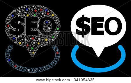 Flare Mesh Geotargeting Seo Icon With Sparkle Effect. Abstract Illuminated Model Of Geotargeting Seo