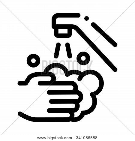 Hands Wash Water Faucet Icon Vector. Outline Hands Wash Water Faucet Sign. Isolated Contour Symbol I