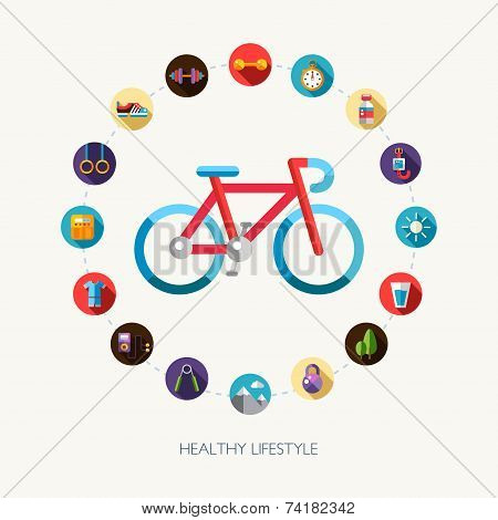 Set of flat design sport, fitness and healthy lifestyle icons