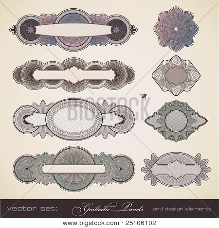 векторный набор: гильошированный панелей - различные замысловатый дизайн элементы для сертификатов, купоны, диплом