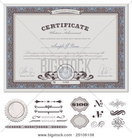 certificate or coupon template with detailed border and additional design elements (DIN format)