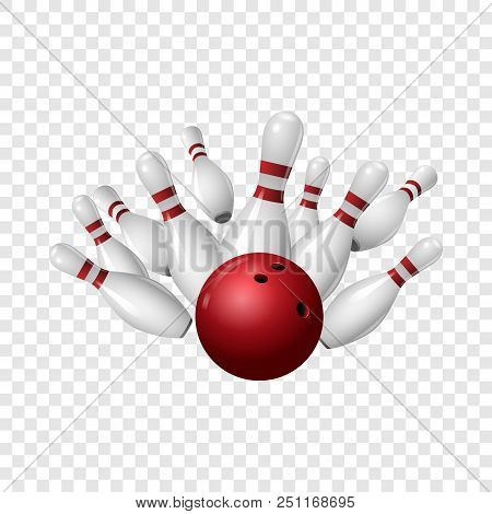 Bowling Strike Icon. Realistic Illustration Of Bowling Strike Vector Icon For On Transparent Backgro