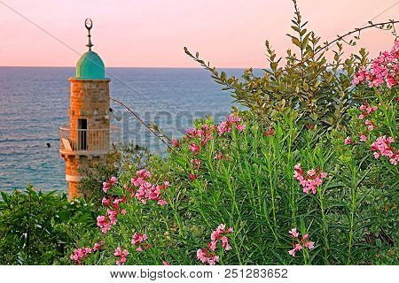 Al-bahr Mosque Or Sea Mosque In Old City Of Jaffa, Tel-aviv, Israel On The Sunset. It Is The Oldest 