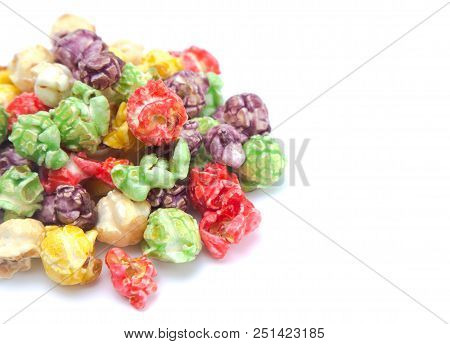 Multiflavored Candy Popcorn On A White Background