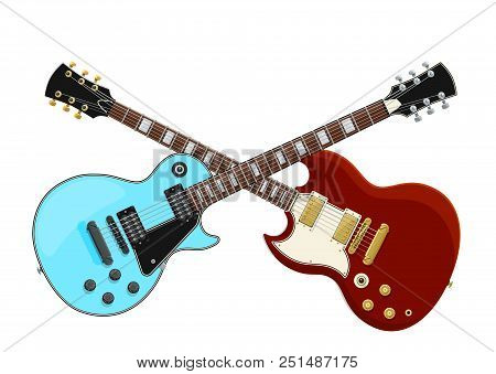 Guitar Battle Concept. 2 Electric Guitars Crossed. Isolated Vector Objects. Eps10