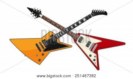 Guitar Battle Concept. 2 Electric Guitars Crossed. Isolated Vector Objects. Eps10