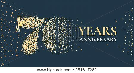 70 Years Anniversary Celebration Vector Icon, Logo. Template Horizontal Design Element With Golden G