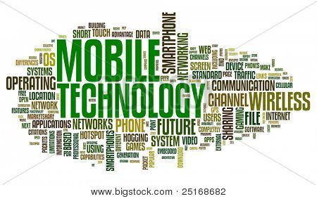 Concetto di tecnologia mobile in tag cloud su bianco