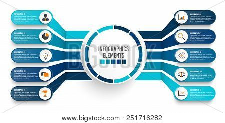 Vector Infographic Template With 3D Paper Label, Integrated Circles. Business Concept With 10 Option