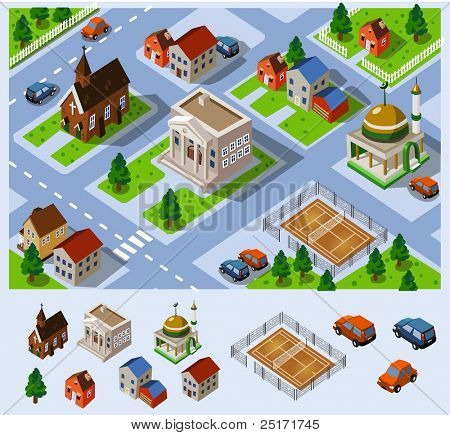 City Hall. Set of very detailed isometric vector