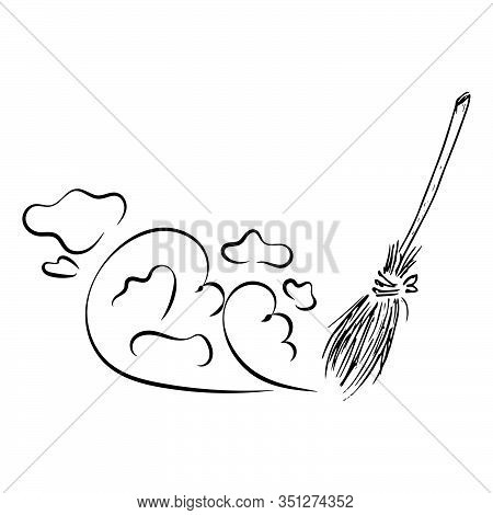 Broom For Cleaning. Vector Illustration Of A Broom And Dust. Hand Drawn Broom.