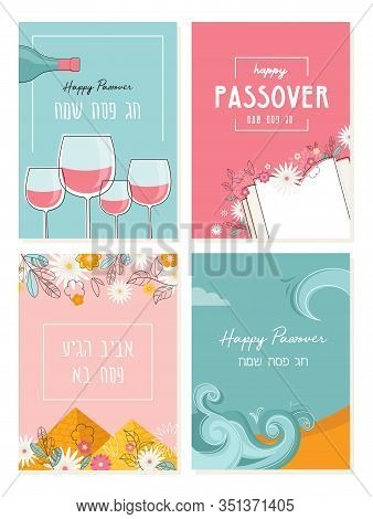 Passover Greeting Car Set. Seder Pesach Invitation, Greeting Card Template Or Holiday Flyer. Happy P