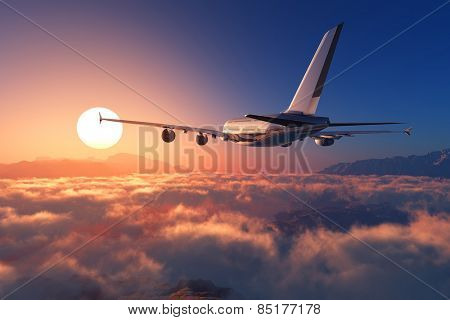 Passenger plane above the clouds.