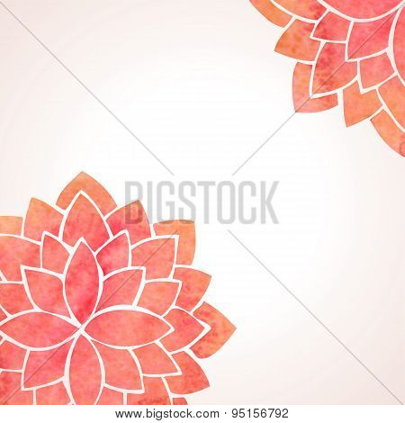 Watercolor Red Flower Patterns. Vector Background