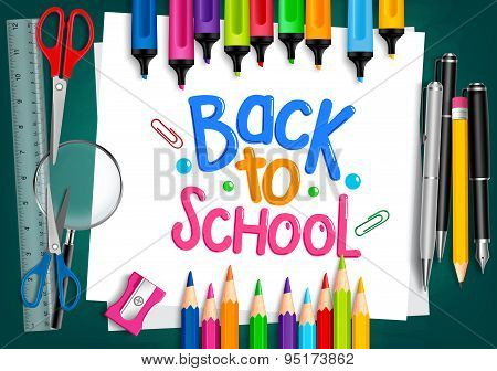 Realistic 3D Set of School Items with Back to School Title