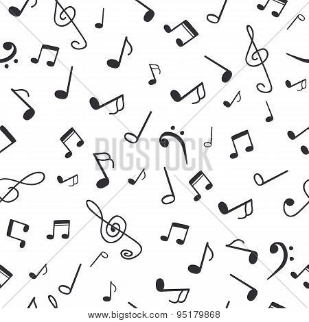 Hand Drawn Music Notes. Music Seamless Pattern Background