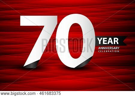 70 Year Anniversary Celebration Logo Vector On Red Background, 70 Number Design, 70th Birthday Logo,