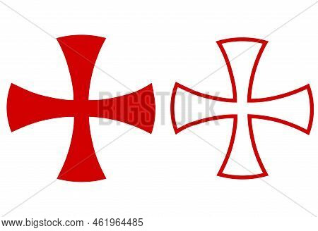 Two Red Medieval Maltese Templar Crosses. Christianity Sign. Knights Templar Crusader Symbol. Christ