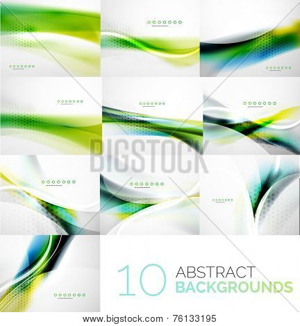 Business collection of flowing wave corporate abstract background, flyer, brochure design template