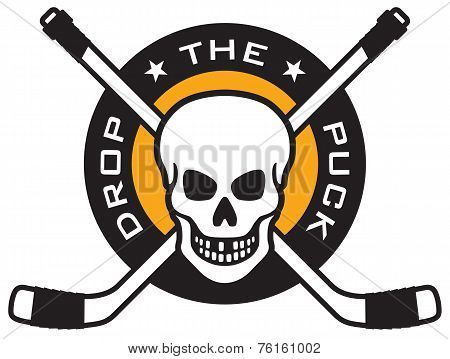 Hockey emblem with skull and crossed hockey sticks