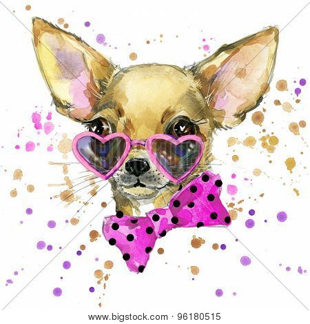 dog fashion T-shirt graphics. dog illustration with splash watercolor textured  background. unusual